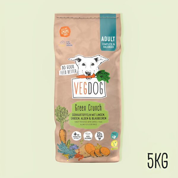 VEGDOG GREEN CRUNCH veganiškas sausas maistas suaugusiems šunims, 5kg