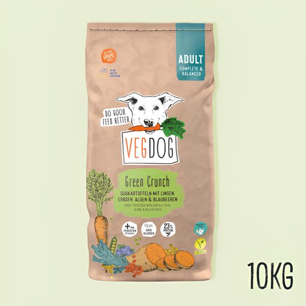 VEGDOG GREEN CRUNCH veganiškas sausas maistas suaugusiems šunims, 10kg